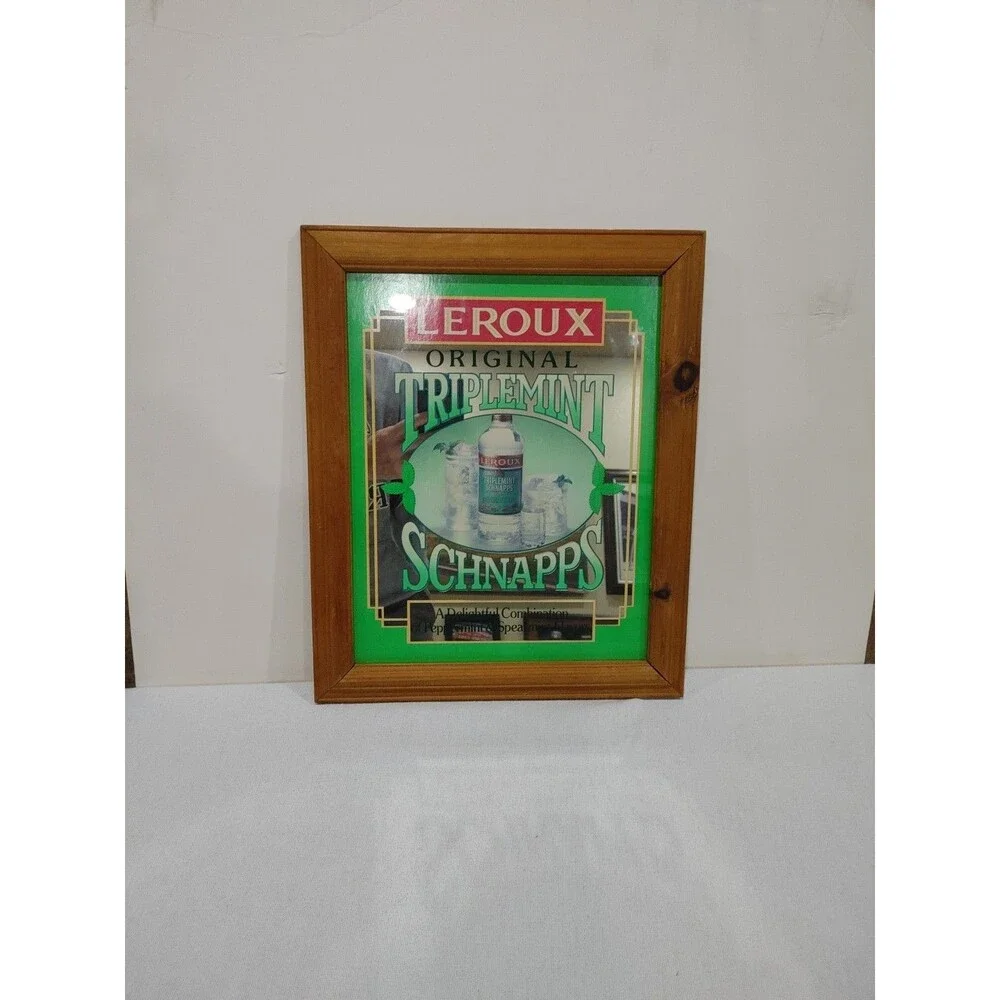 Vintage Leroux Original Triplemint Schnapps Bar Display Advertising Mirror